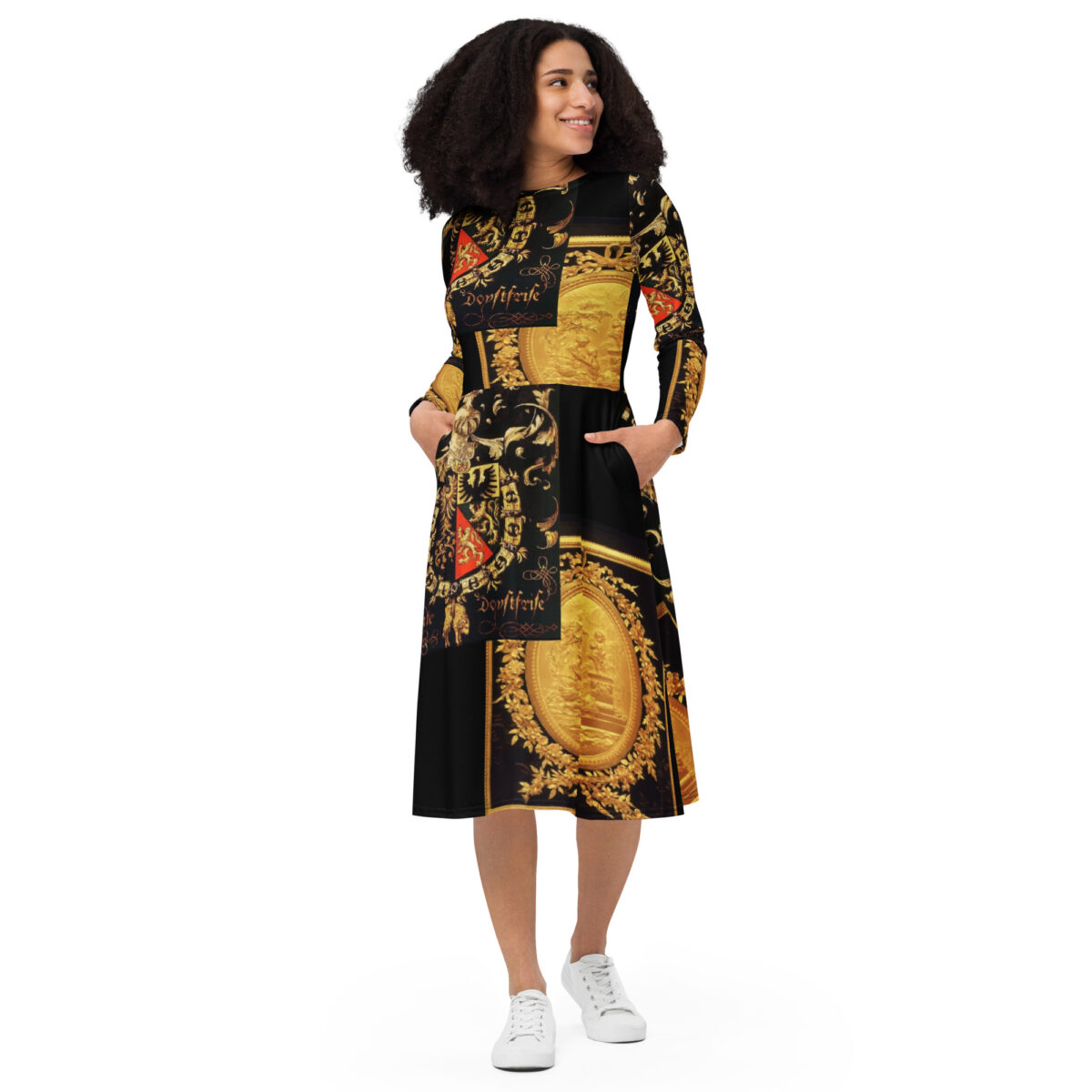 Black Gold Designer Midi Dress - Image 4