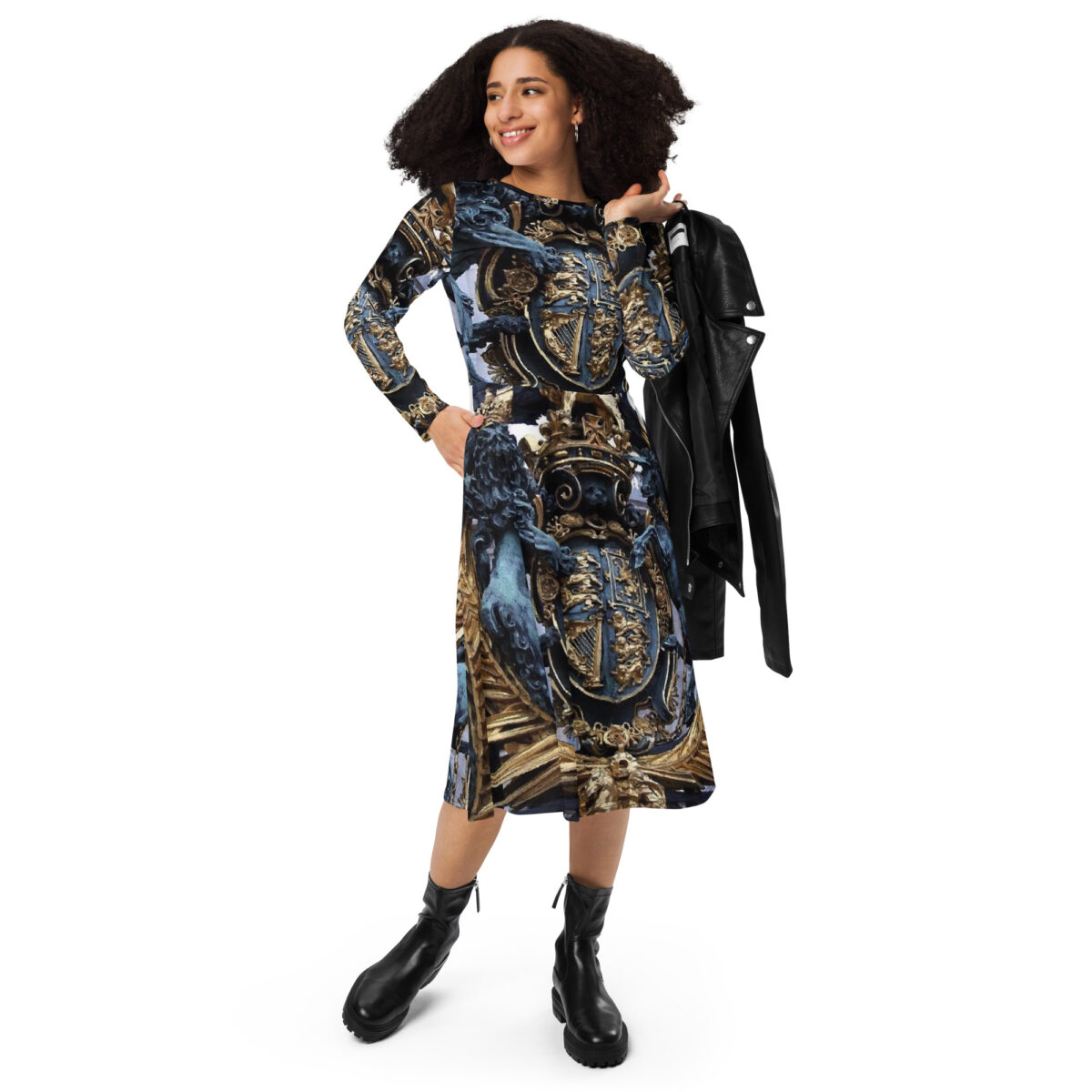 Black Gold Designer Midi Dress - Image 3