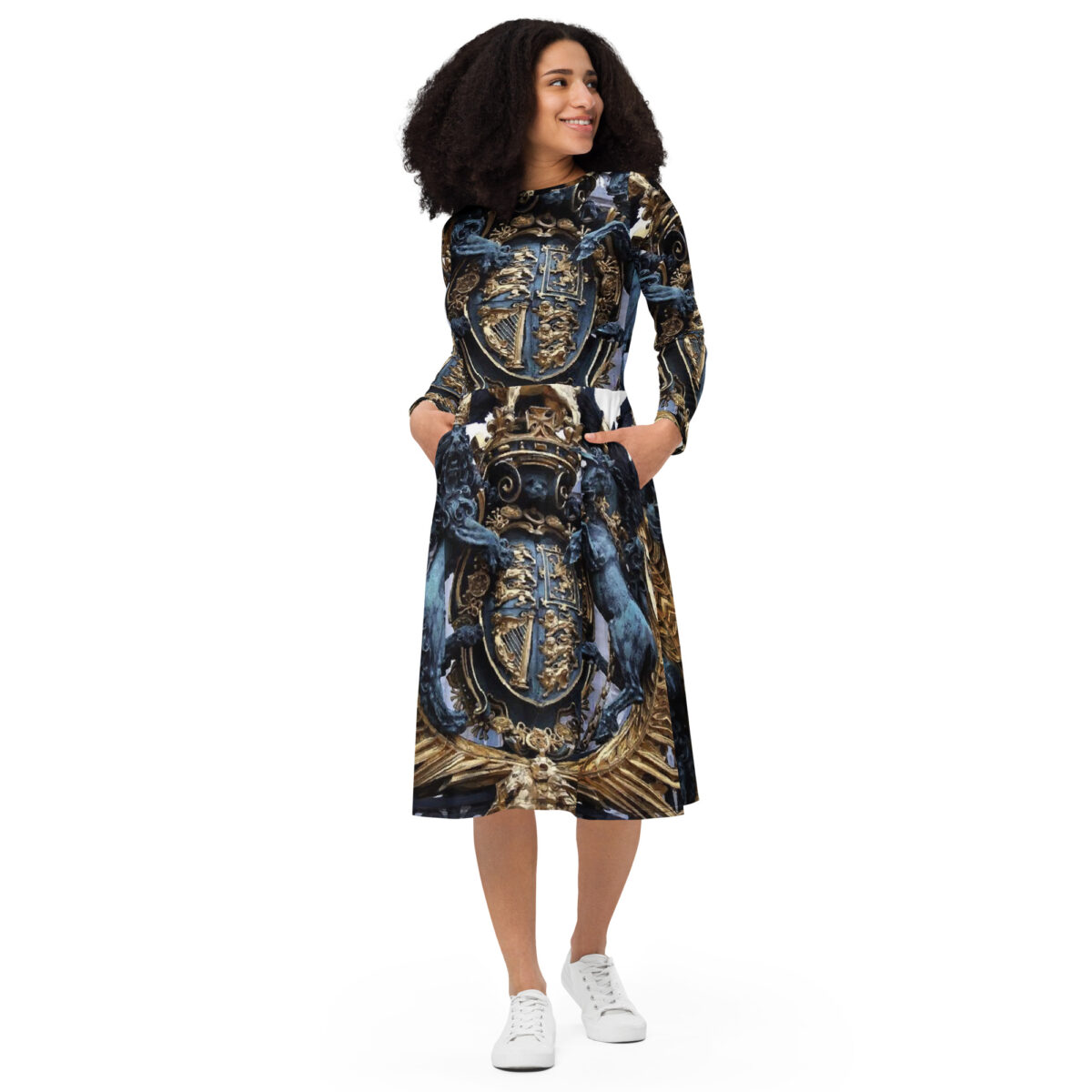Black Gold Designer Midi Dress - Image 4