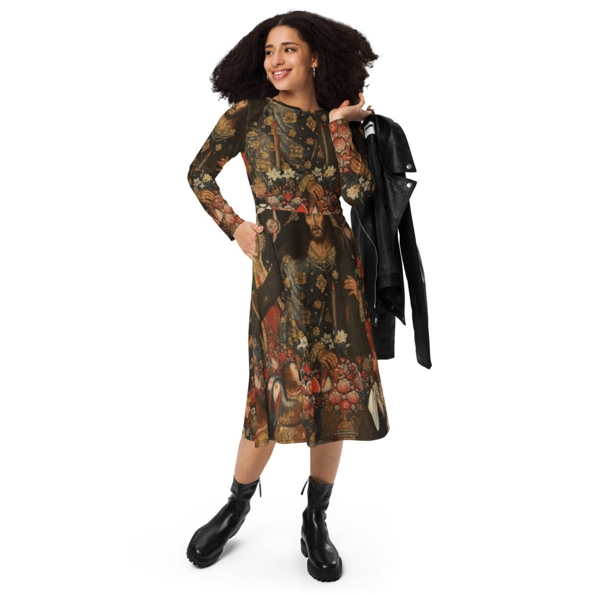 Renaissance Art Style Brown Midi Dress - Image 3