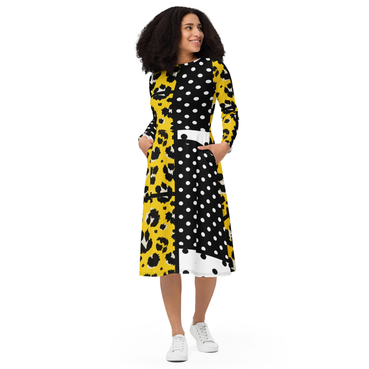 Polka Dots Yellow Midi Dress - Image 3