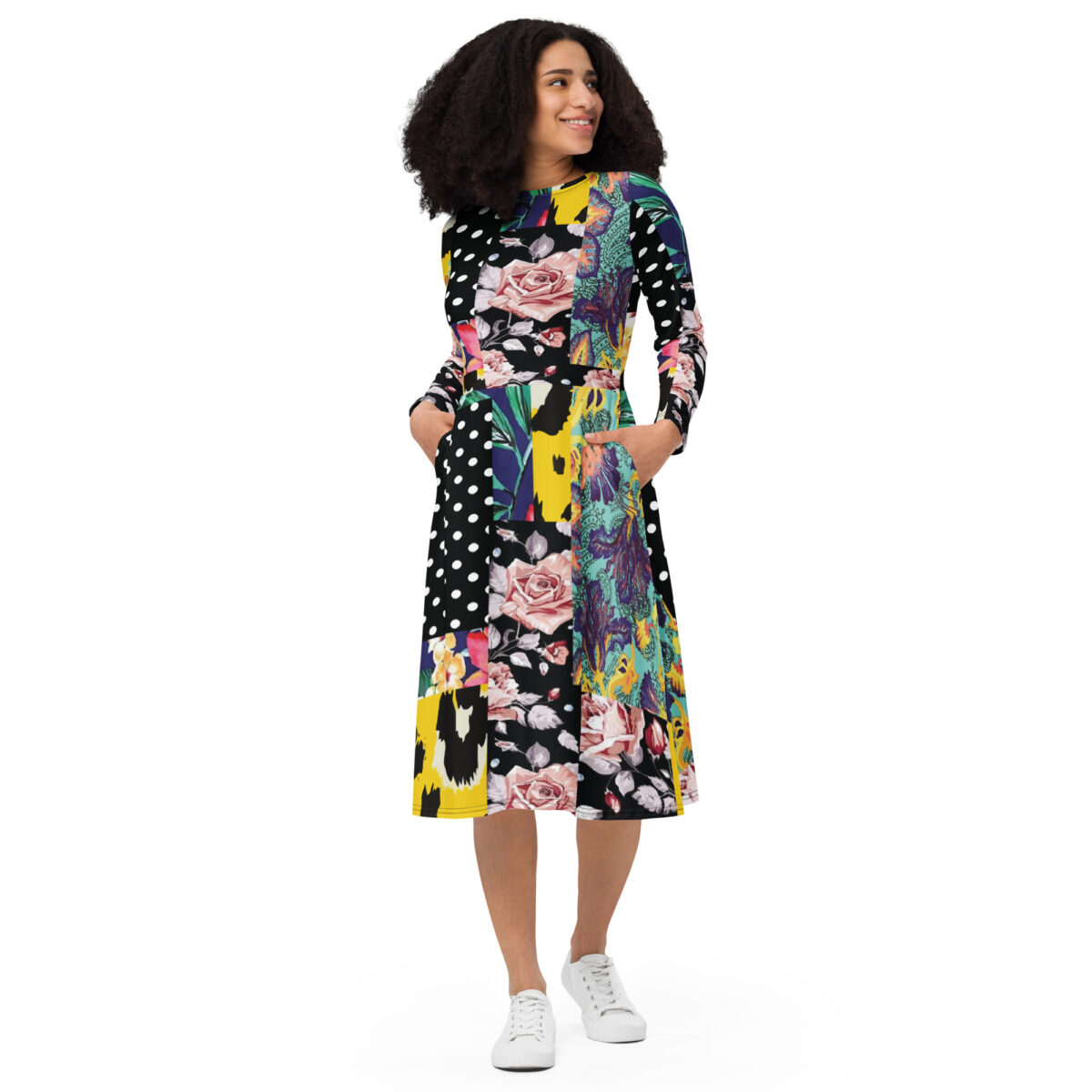 Polka Dots Floral Midi Dress - Image 3