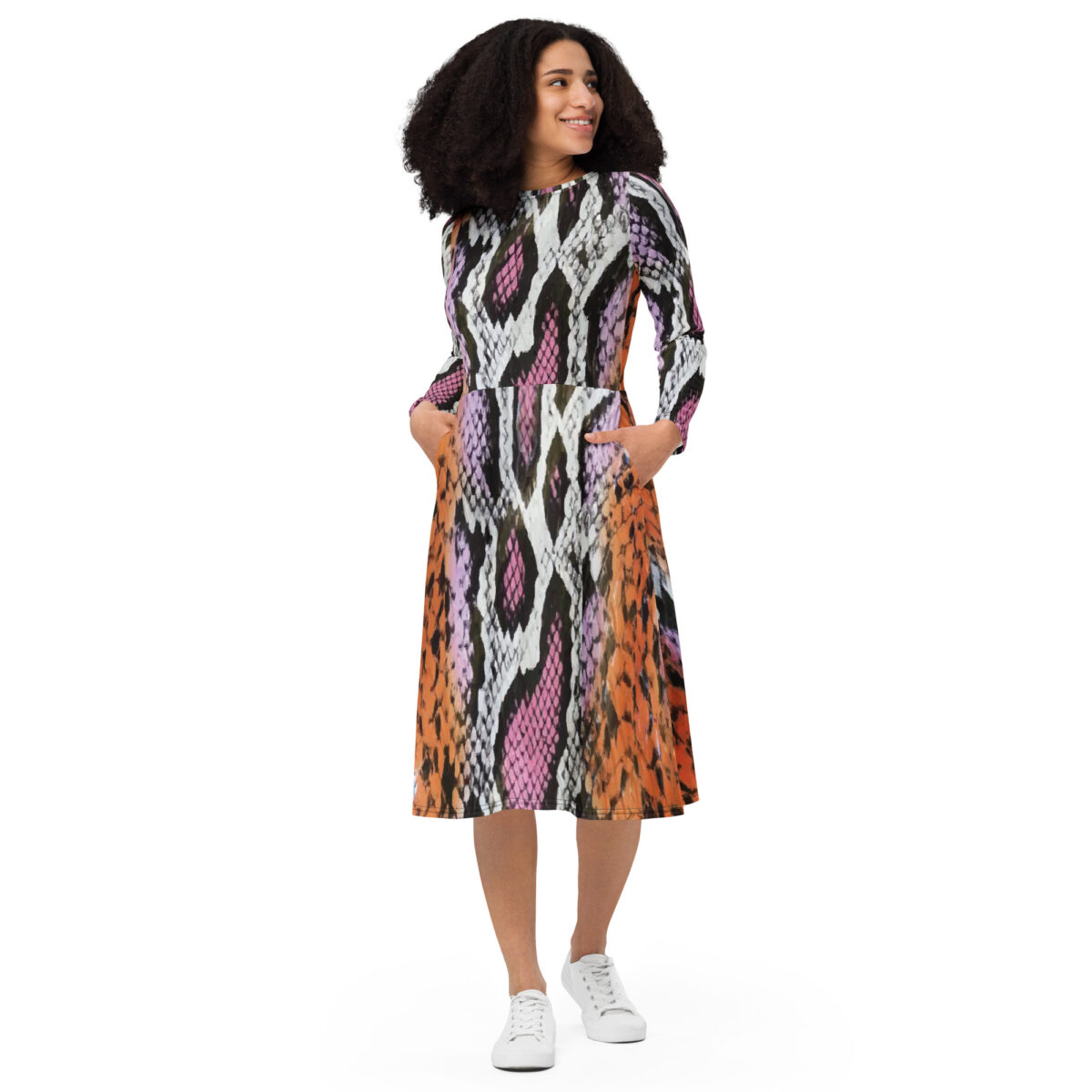 Pink Snake Skin Animal Print Midi Dress - Image 3