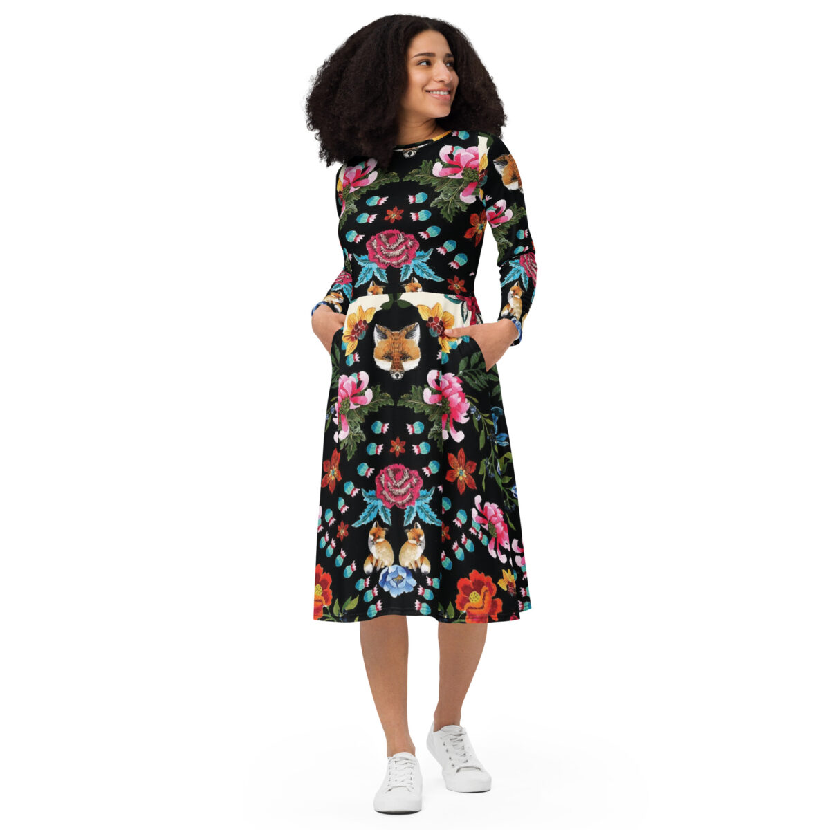 Black Floral Wedding Guest Midi Dress - Image 3
