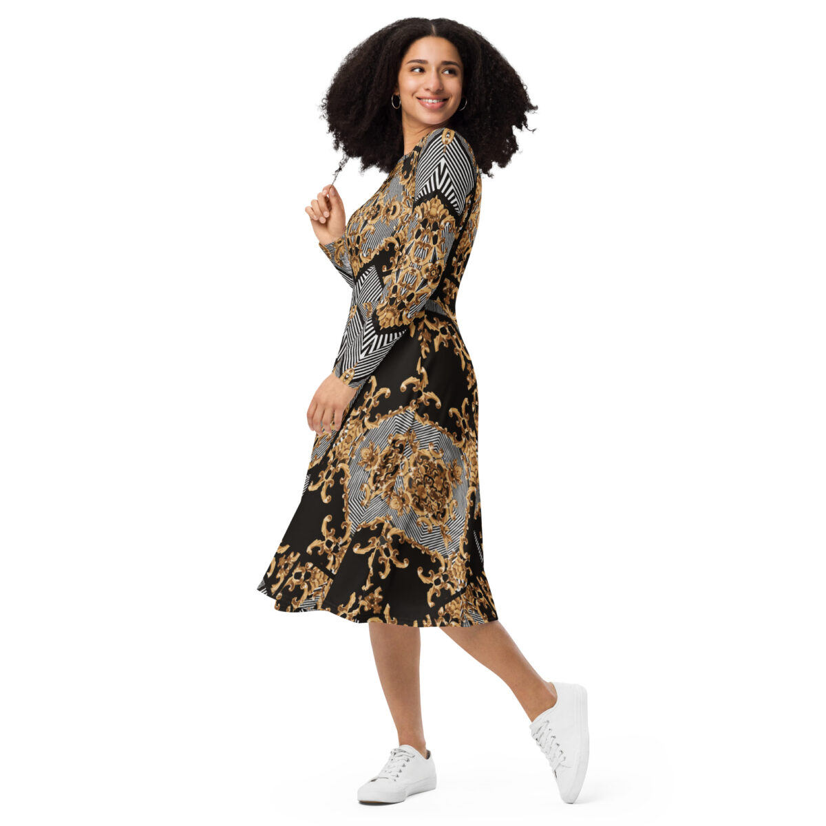Black Grey Gold Midi Dress - Image 4