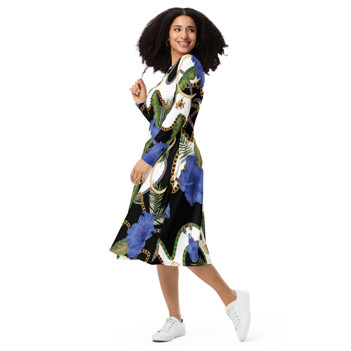 Black White Floral Midi Dress - Image 4