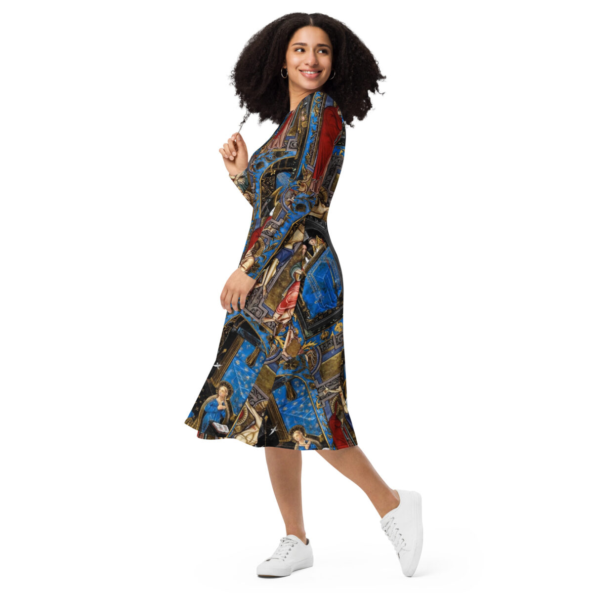 Blue Grey Red Midi Dress - Image 5