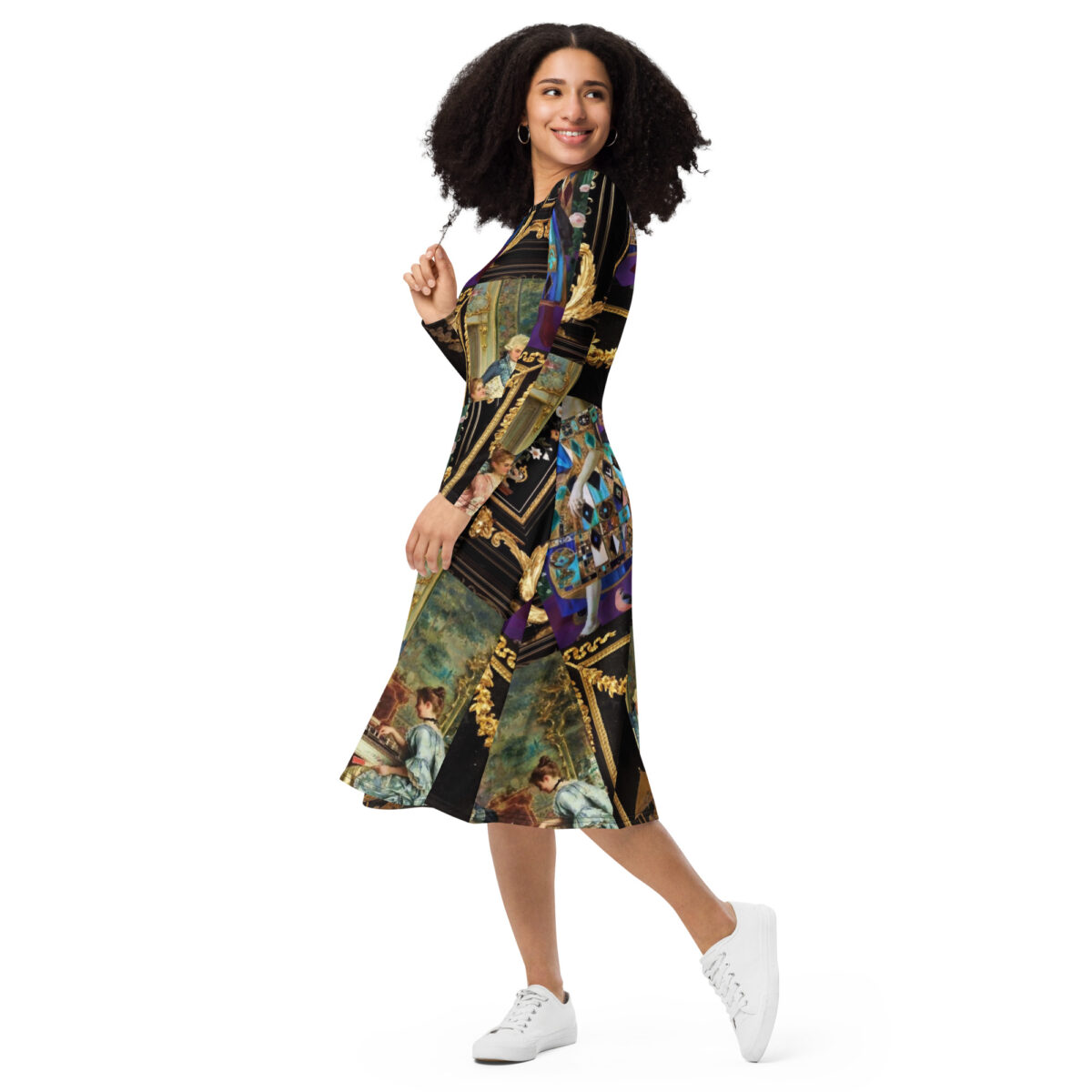 Black Gold Purple Midi Dress - Image 5
