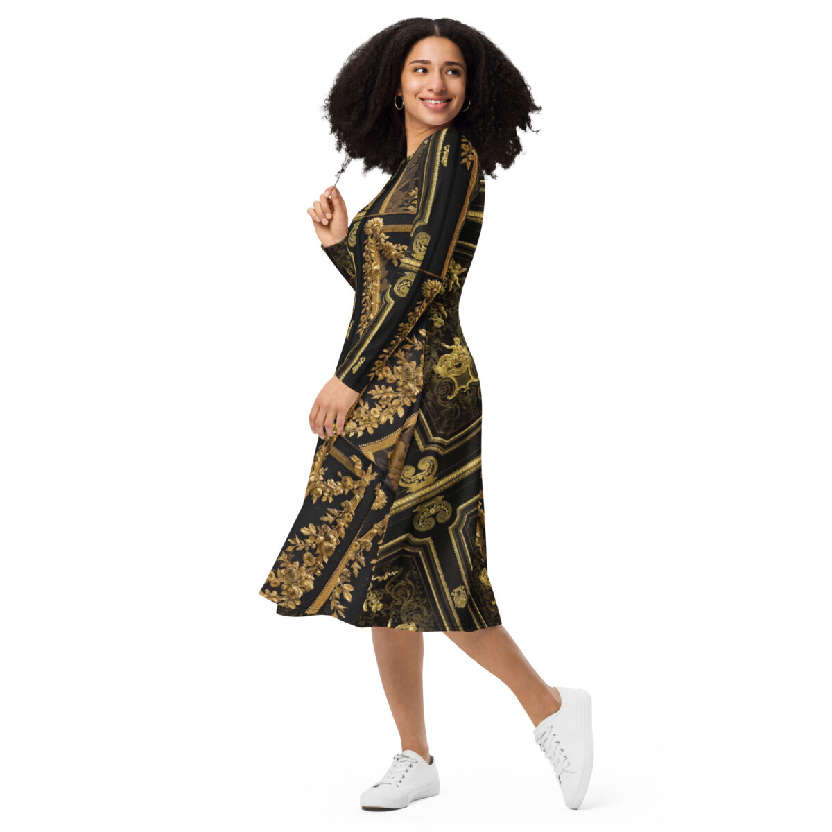 Black Gold Designer Midi Dress - Image 6
