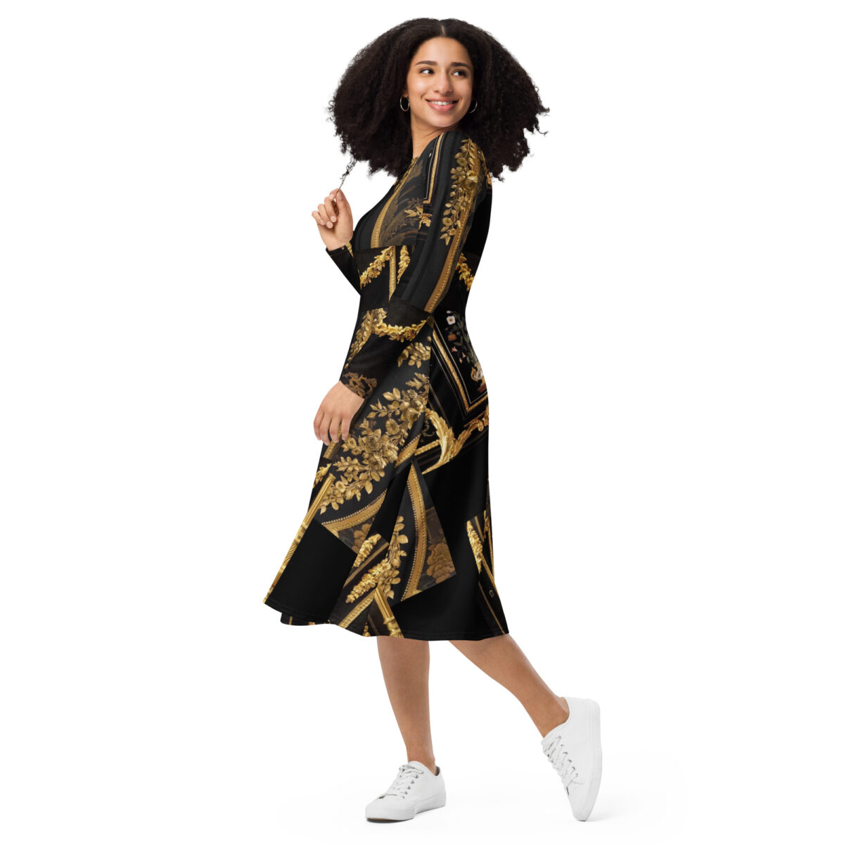 Black Gold Designer Midi Dress - Image 6