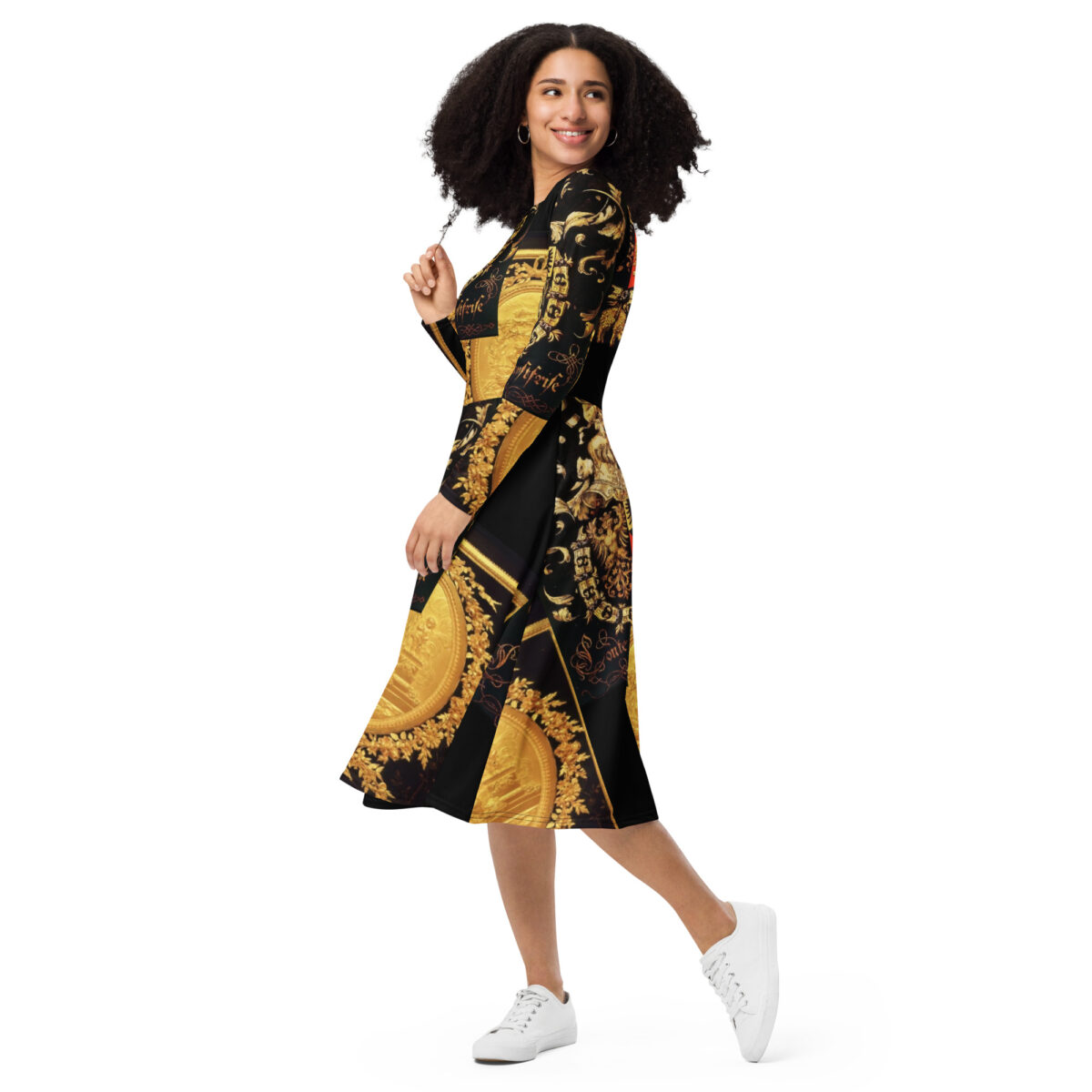 Black Gold Designer Midi Dress - Image 6