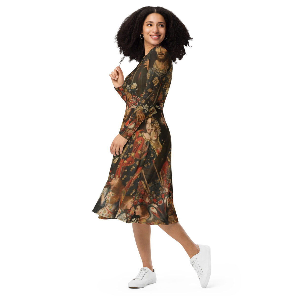 Renaissance Art Style Brown Midi Dress - Image 6