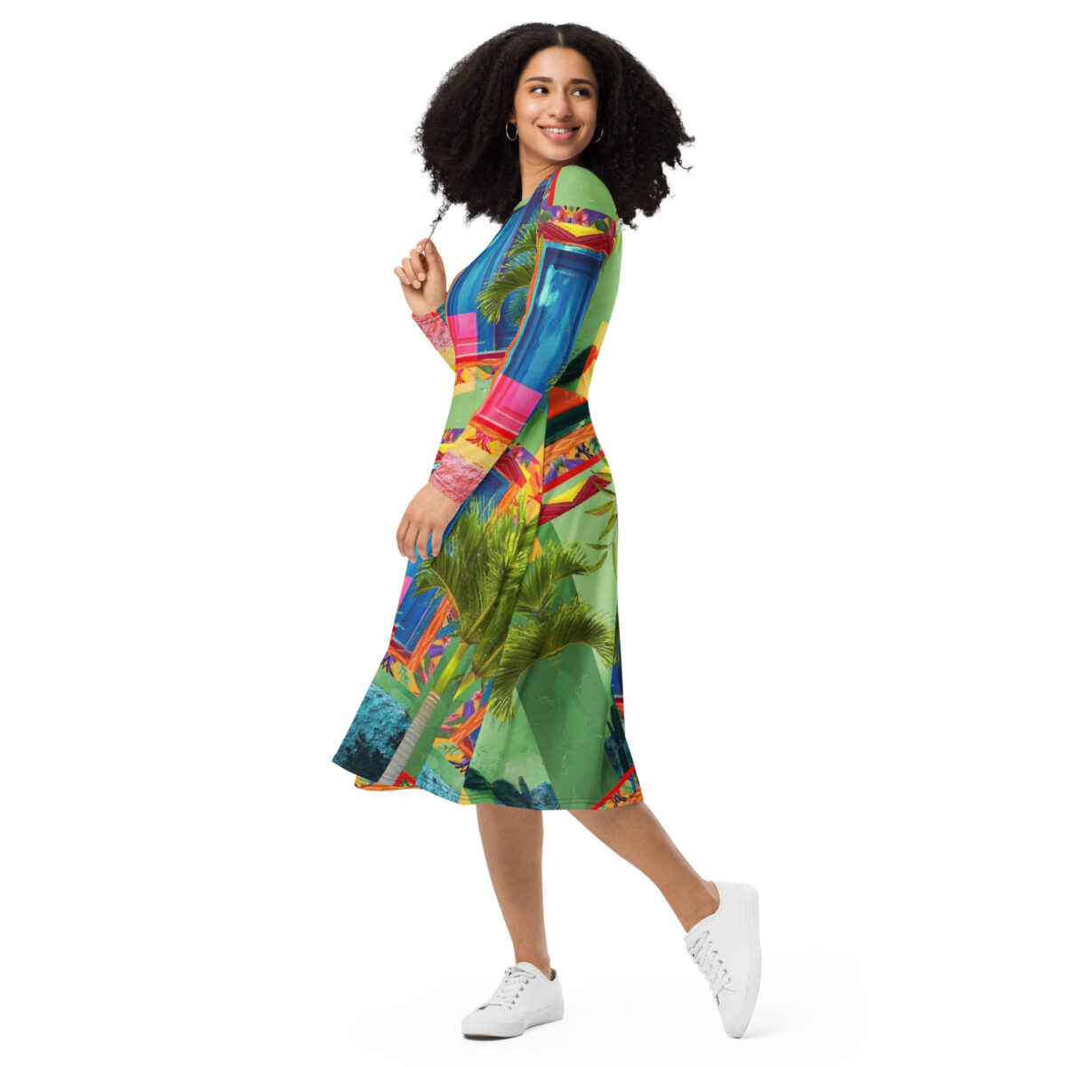 Green Blue Pink Colorful Midi Dress - Image 5