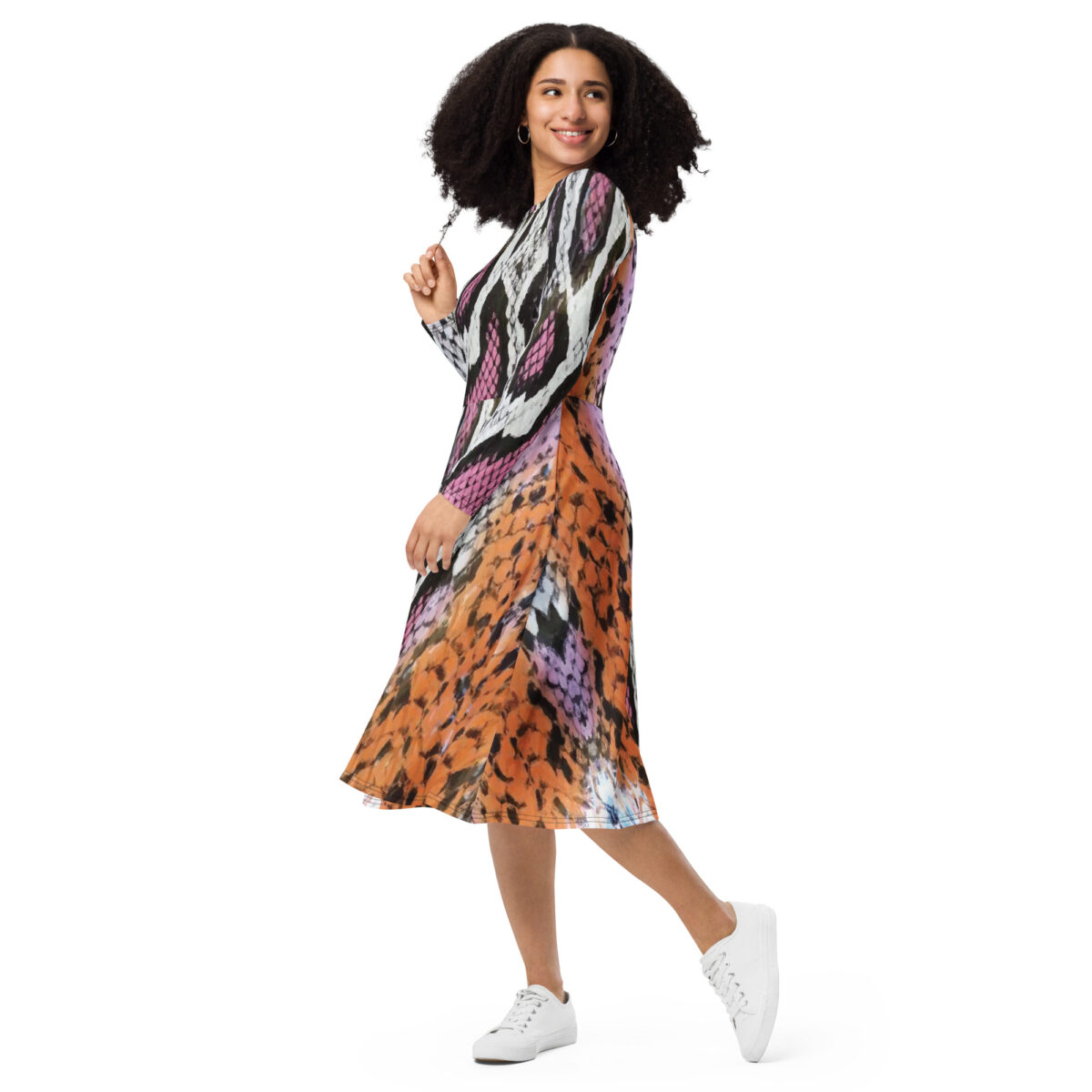 Pink Snake Skin Animal Print Midi Dress - Image 5