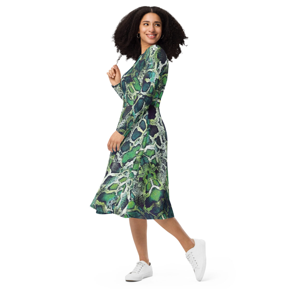 Green Snake Skin Animal Print Midi Dress - Image 5