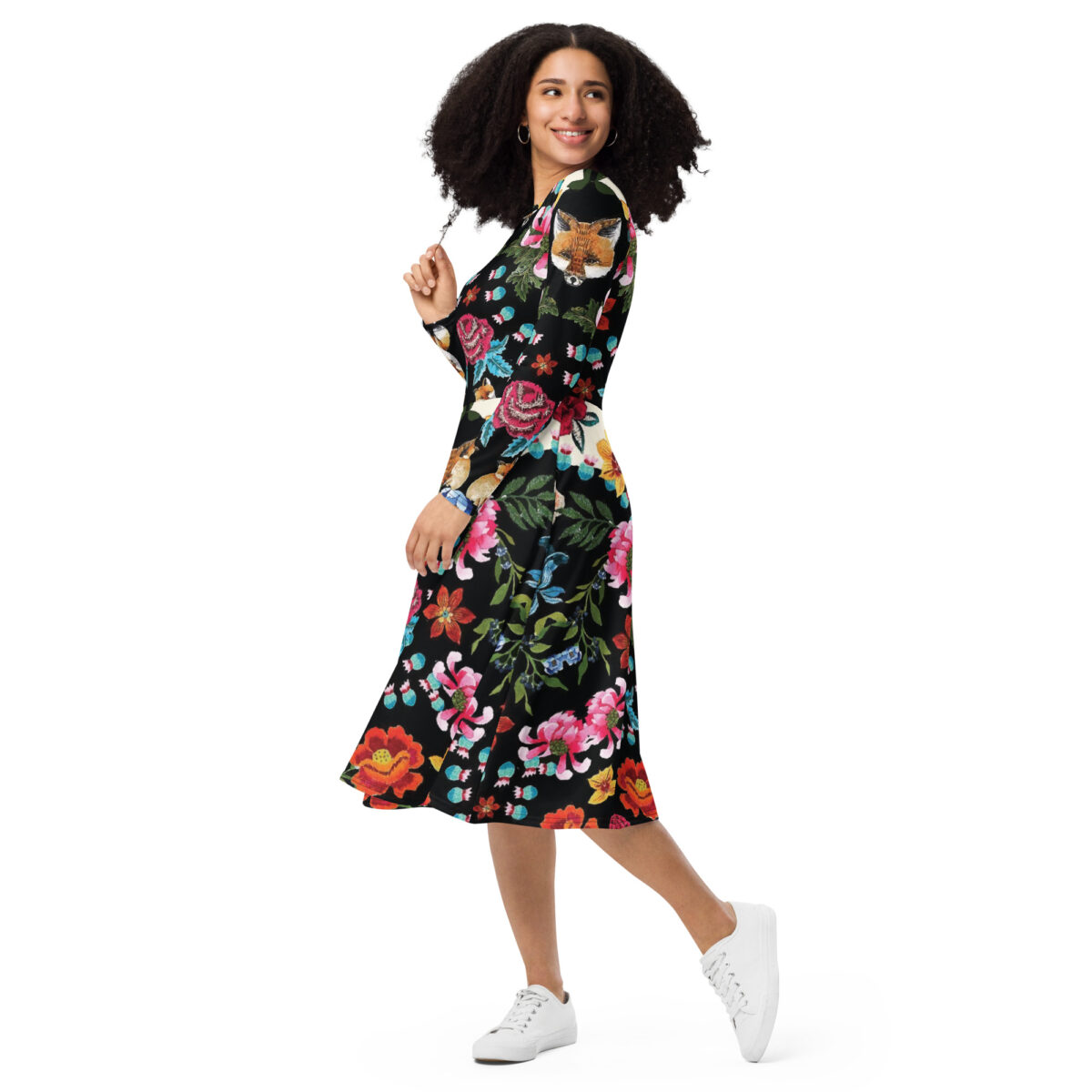 Black Floral Wedding Guest Midi Dress - Image 5