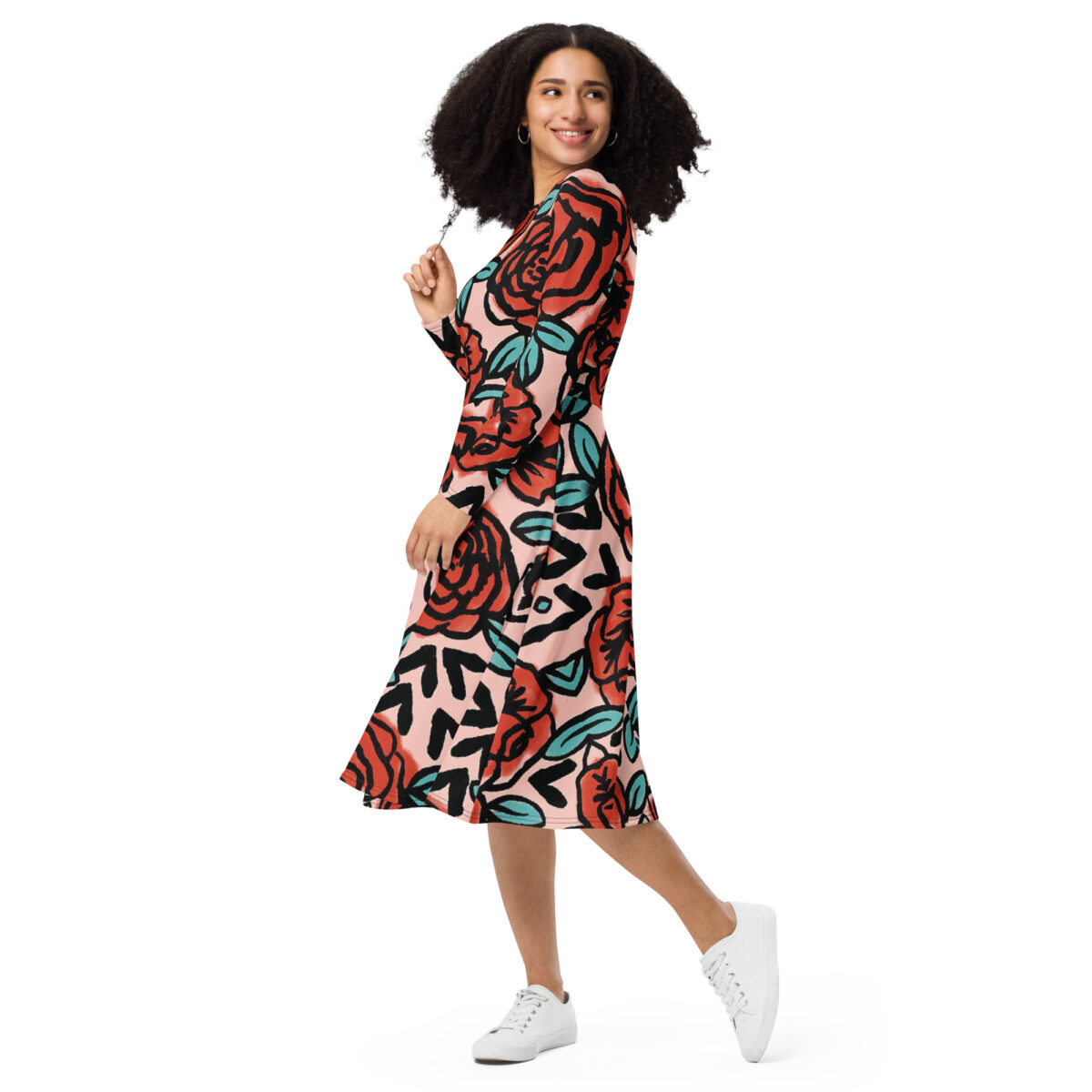 Pink Red Floral Midi Dress - Image 5