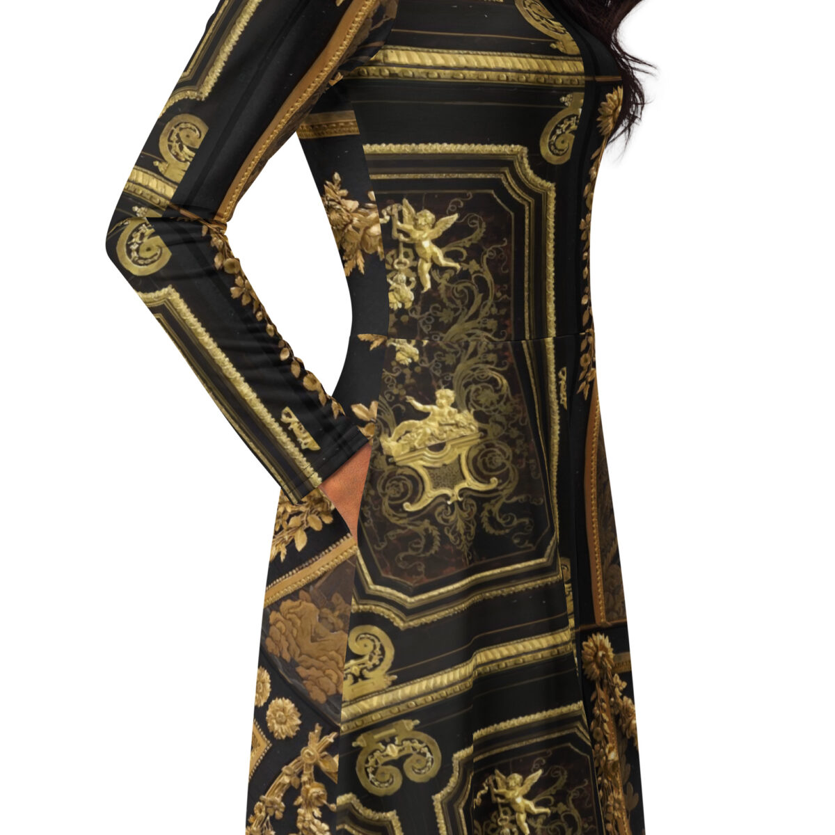 Black Gold Designer Midi Dress - Image 2