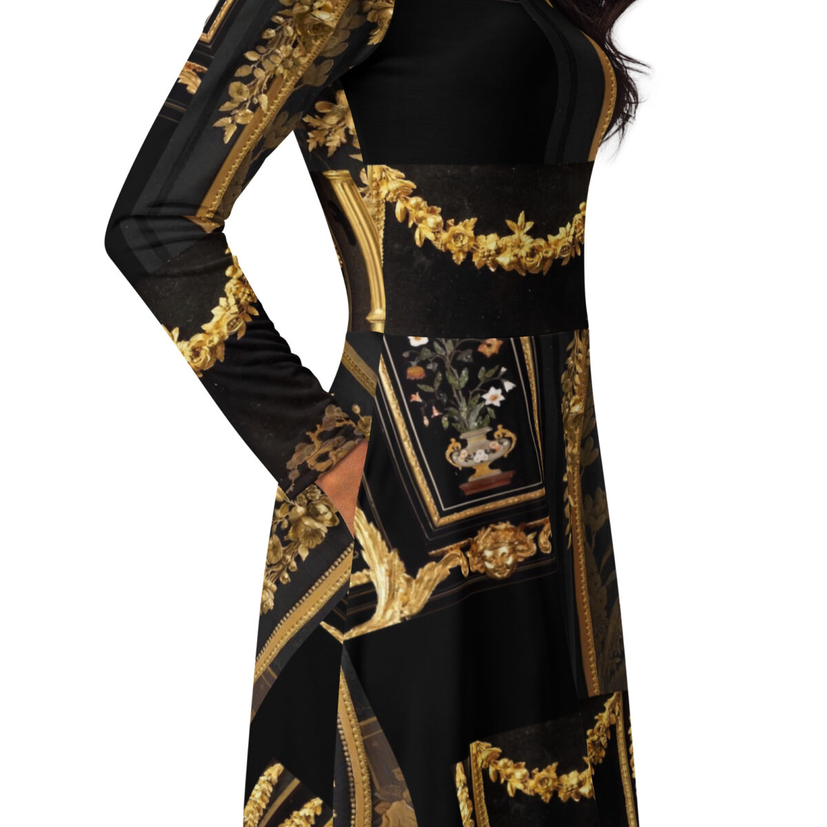 Black Gold Designer Midi Dress - Image 2