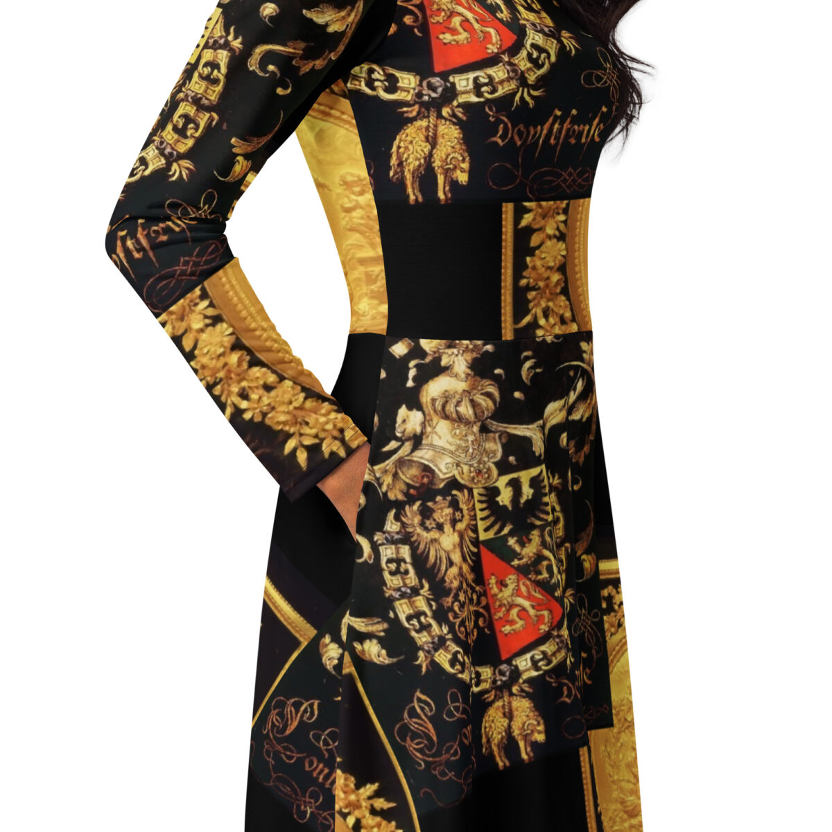 Black Gold Designer Midi Dress - Image 2