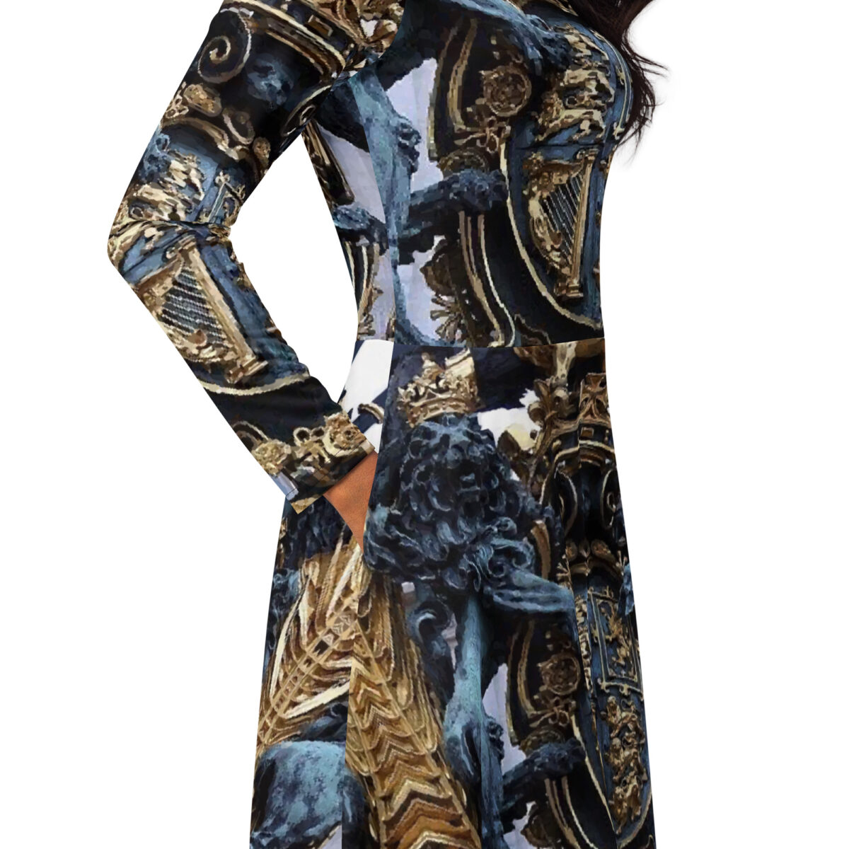 Black Gold Designer Midi Dress - Image 2