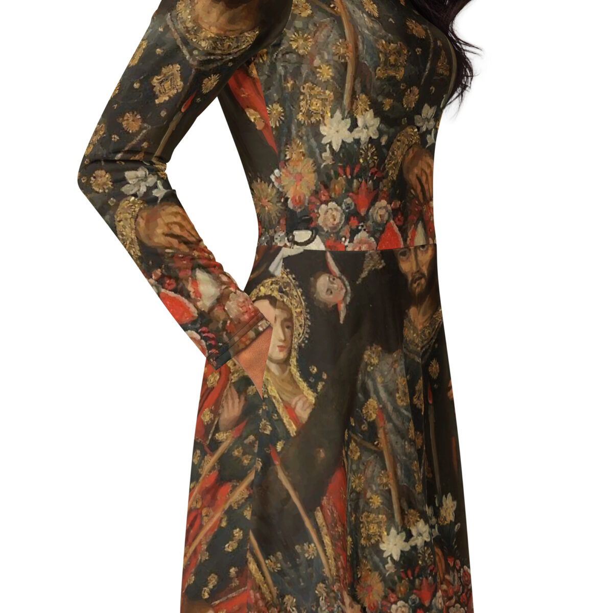 Renaissance Art Style Brown Midi Dress - Image 2