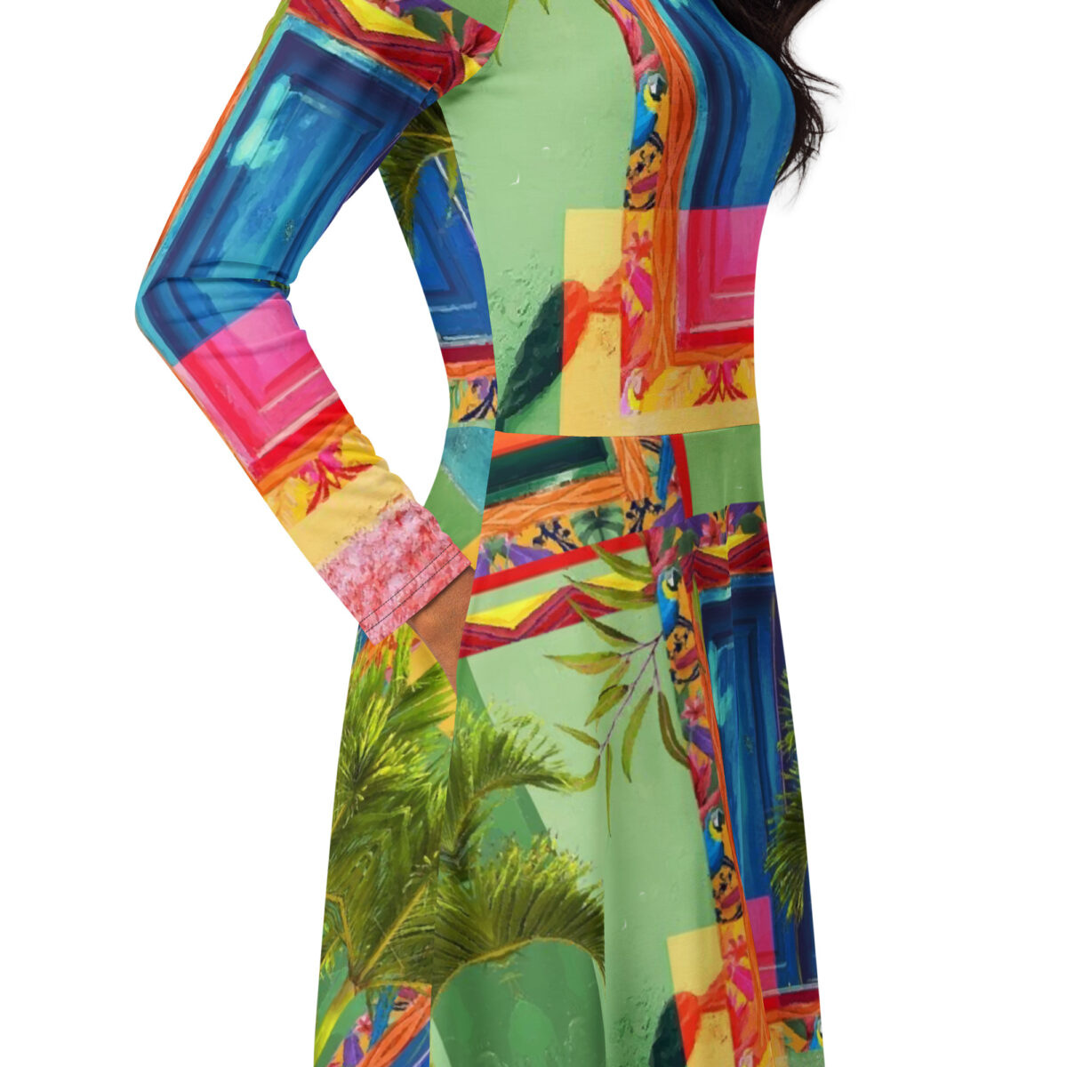 Green Blue Pink Colorful Midi Dress - Image 2