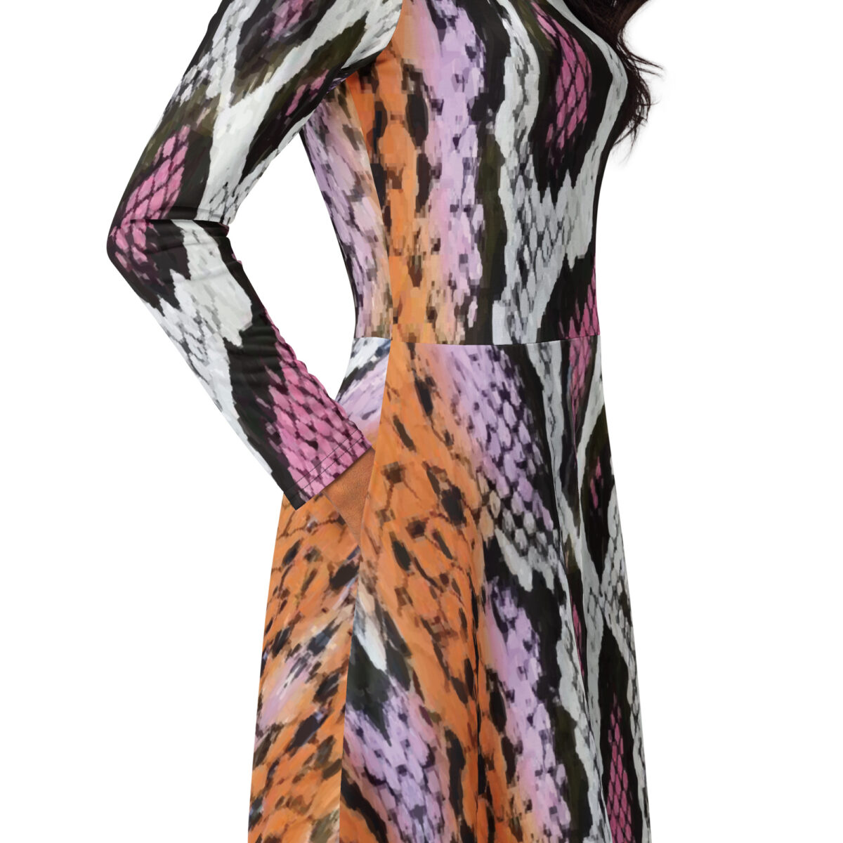 Pink Snake Skin Animal Print Midi Dress - Image 2