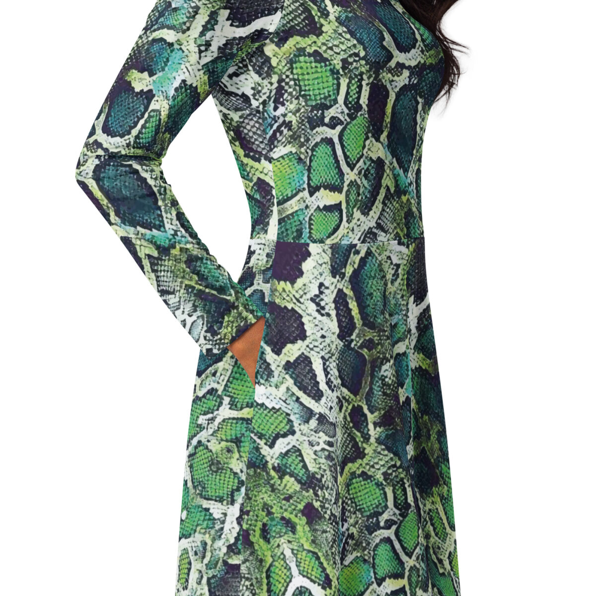 Green Snake Skin Animal Print Midi Dress - Image 2