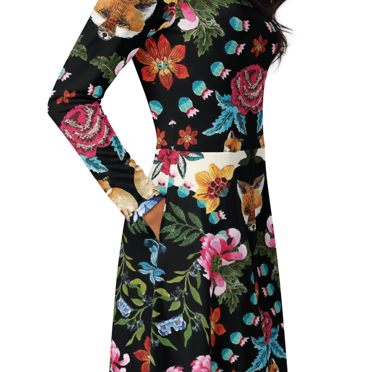 Black Floral Wedding Guest Midi Dress - Image 2