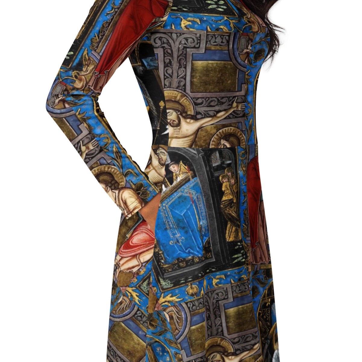 Blue Grey Red Midi Dress - Image 2
