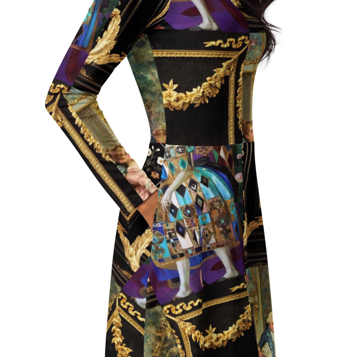 Black Gold Purple Midi Dress - Image 2