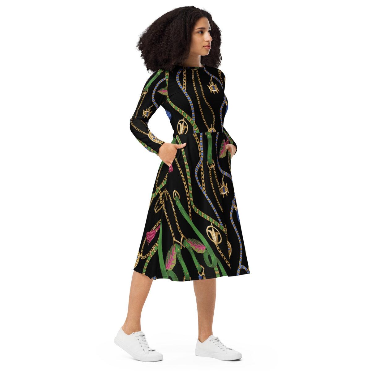 Black Green Midi Dress