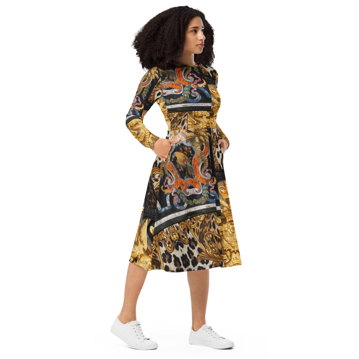 Gold Black Midi Dress For Women