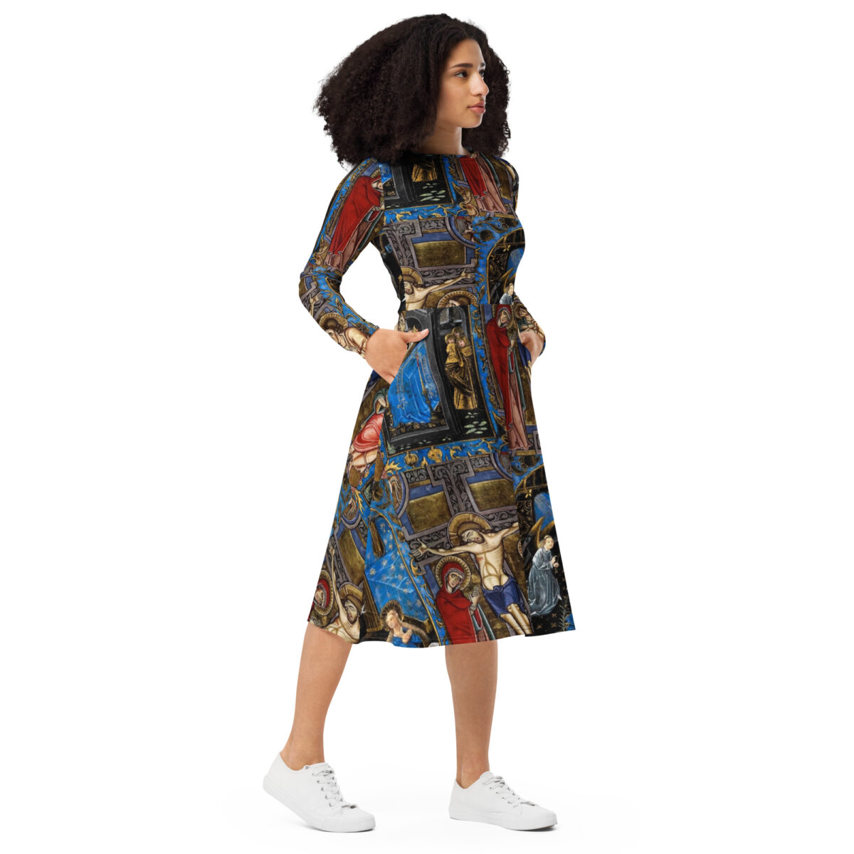 Blue Grey Red Midi Dress