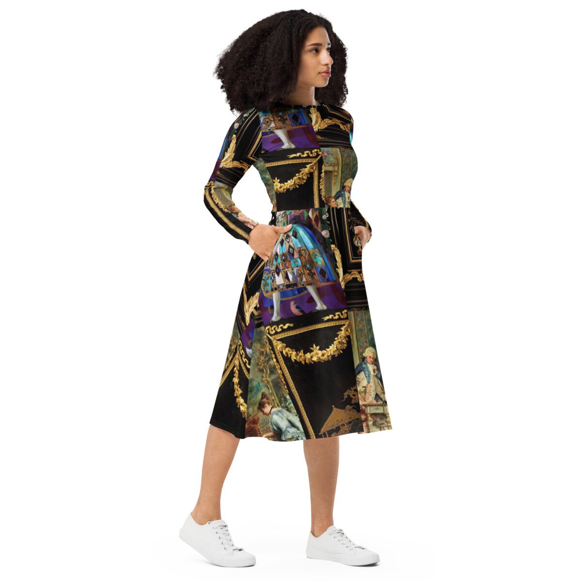 Black Gold Purple Midi Dress