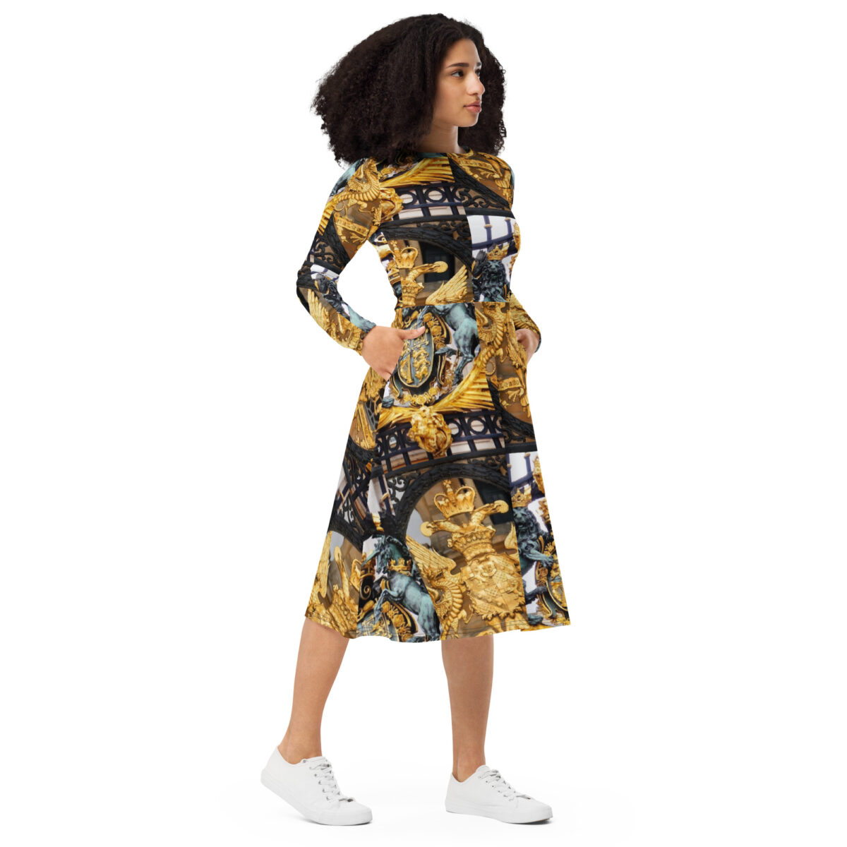 Gold Black Midi Dress