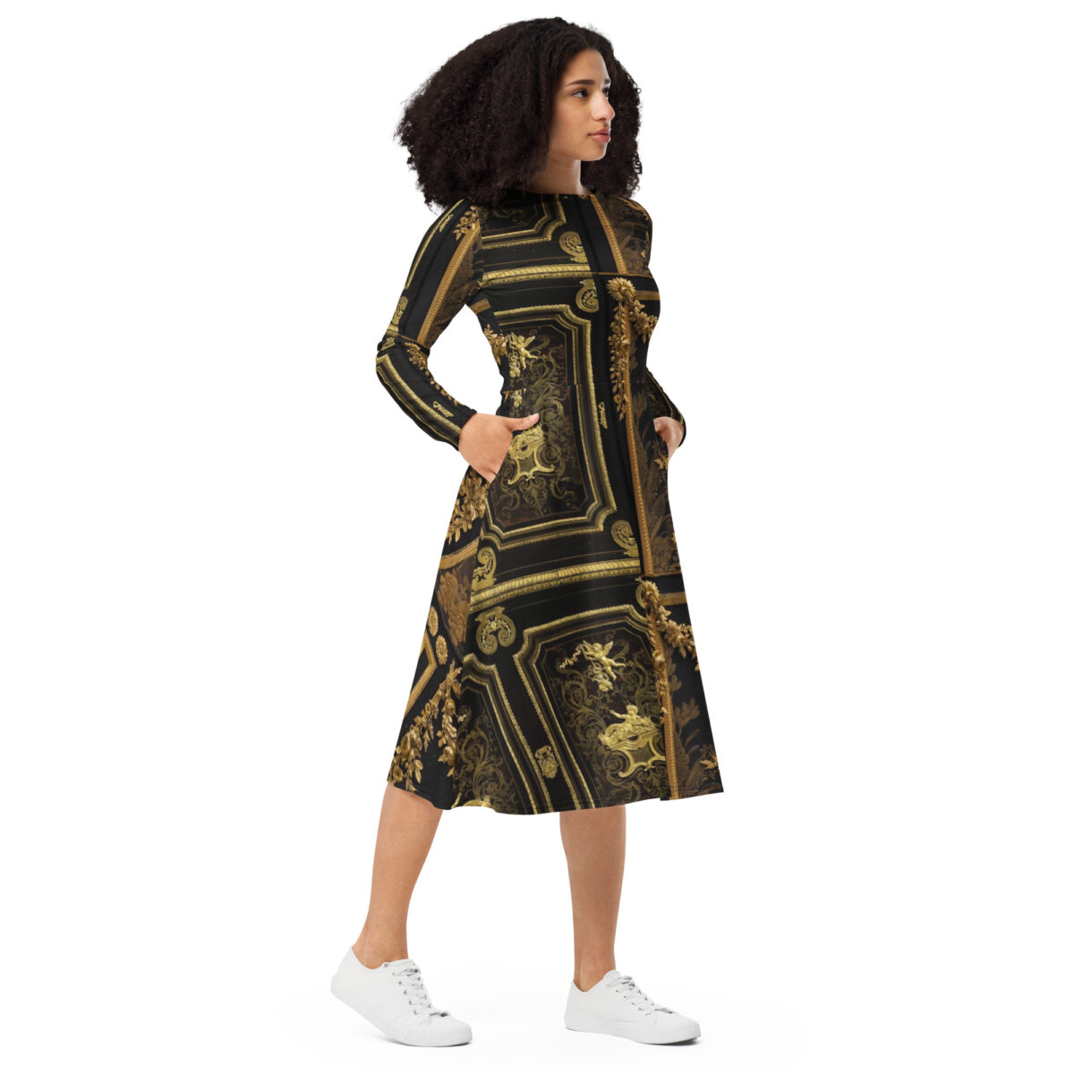 Black Gold Designer Midi Dress