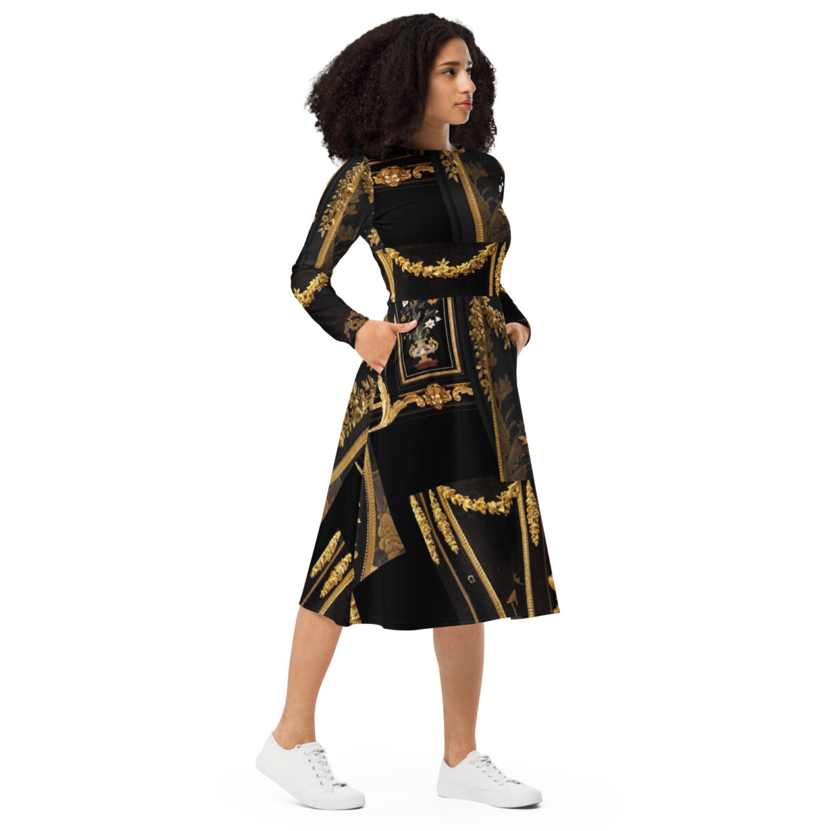 Black Gold Designer Midi Dress