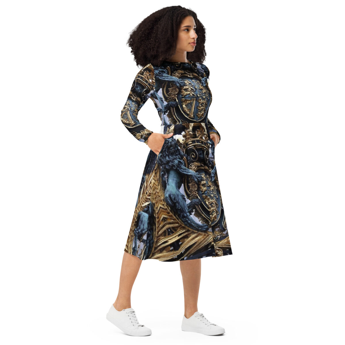Black Gold Designer Midi Dress