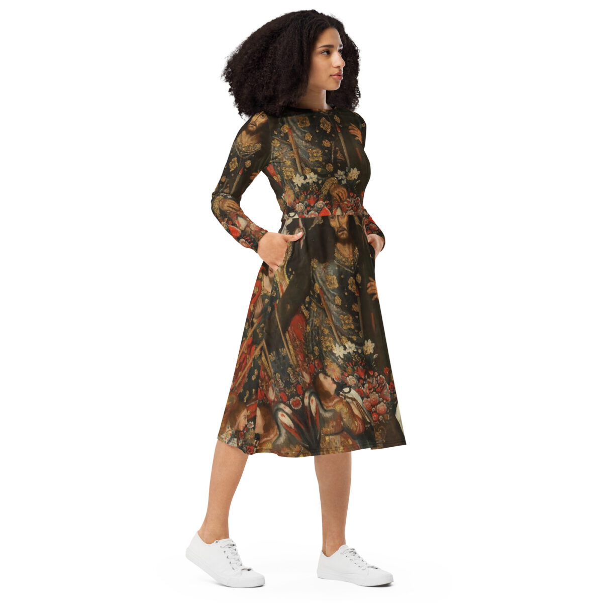 Renaissance Art Style Brown Midi Dress