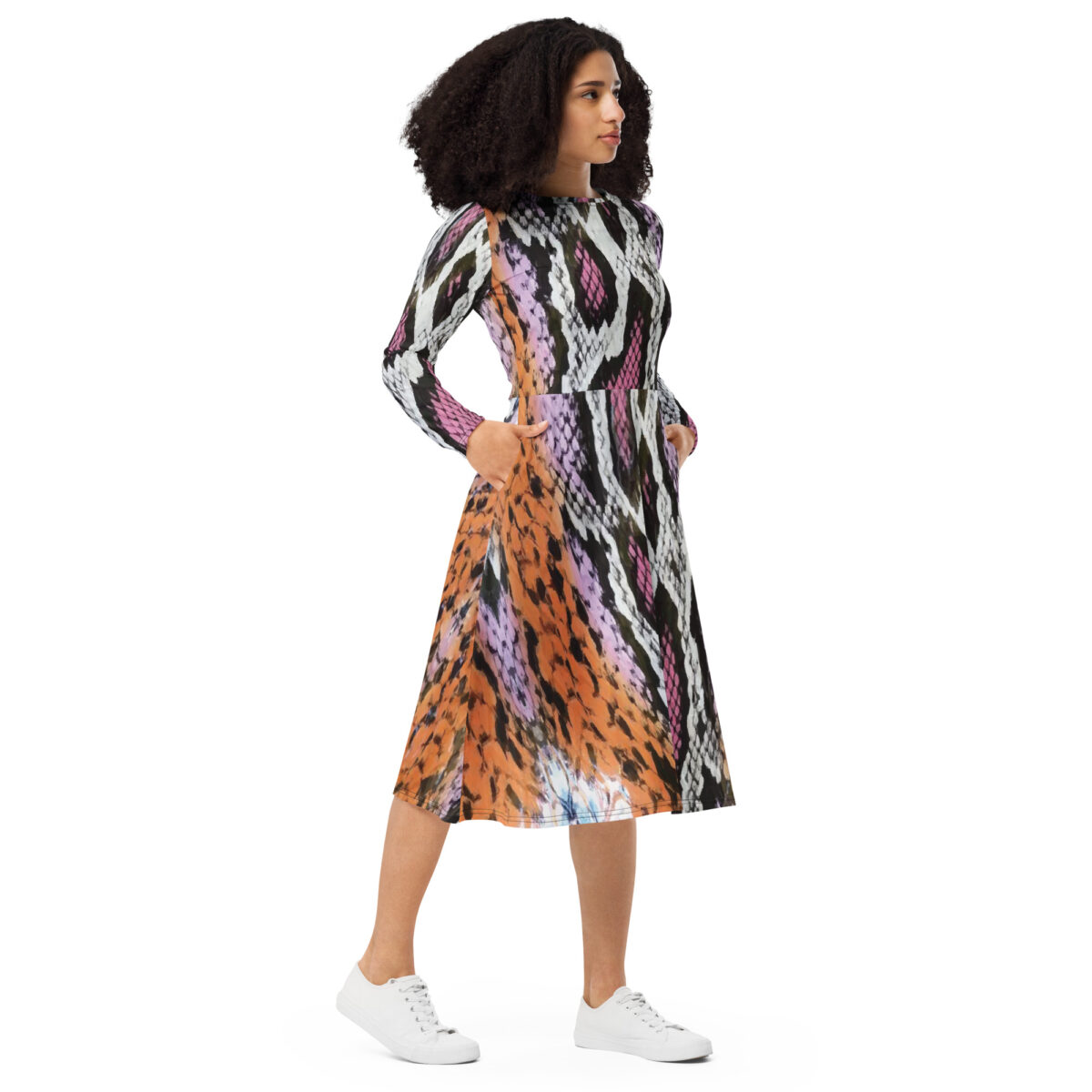 Pink Snake Skin Animal Print Midi Dress