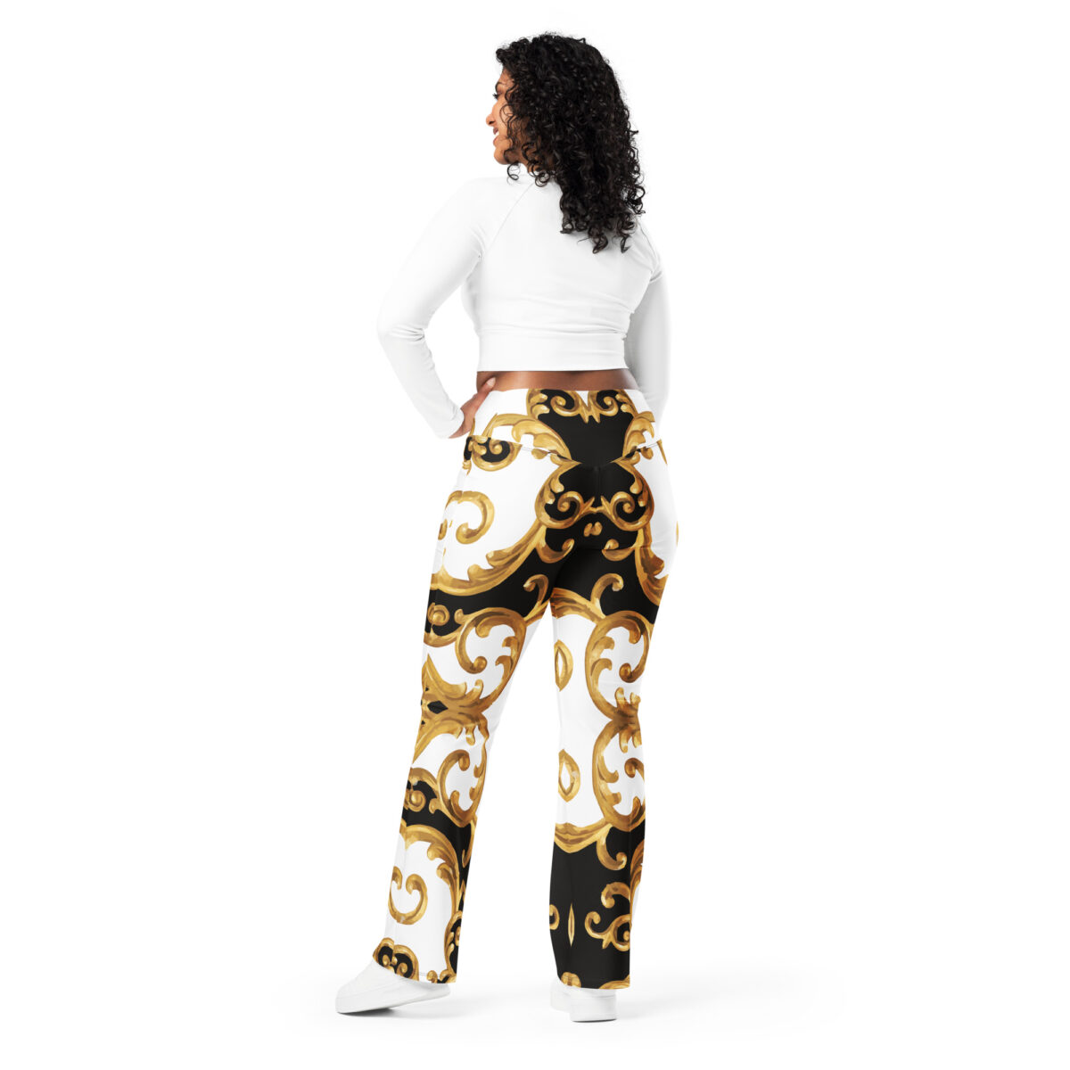 Designer Flare Leggings Black Gold White - Image 6