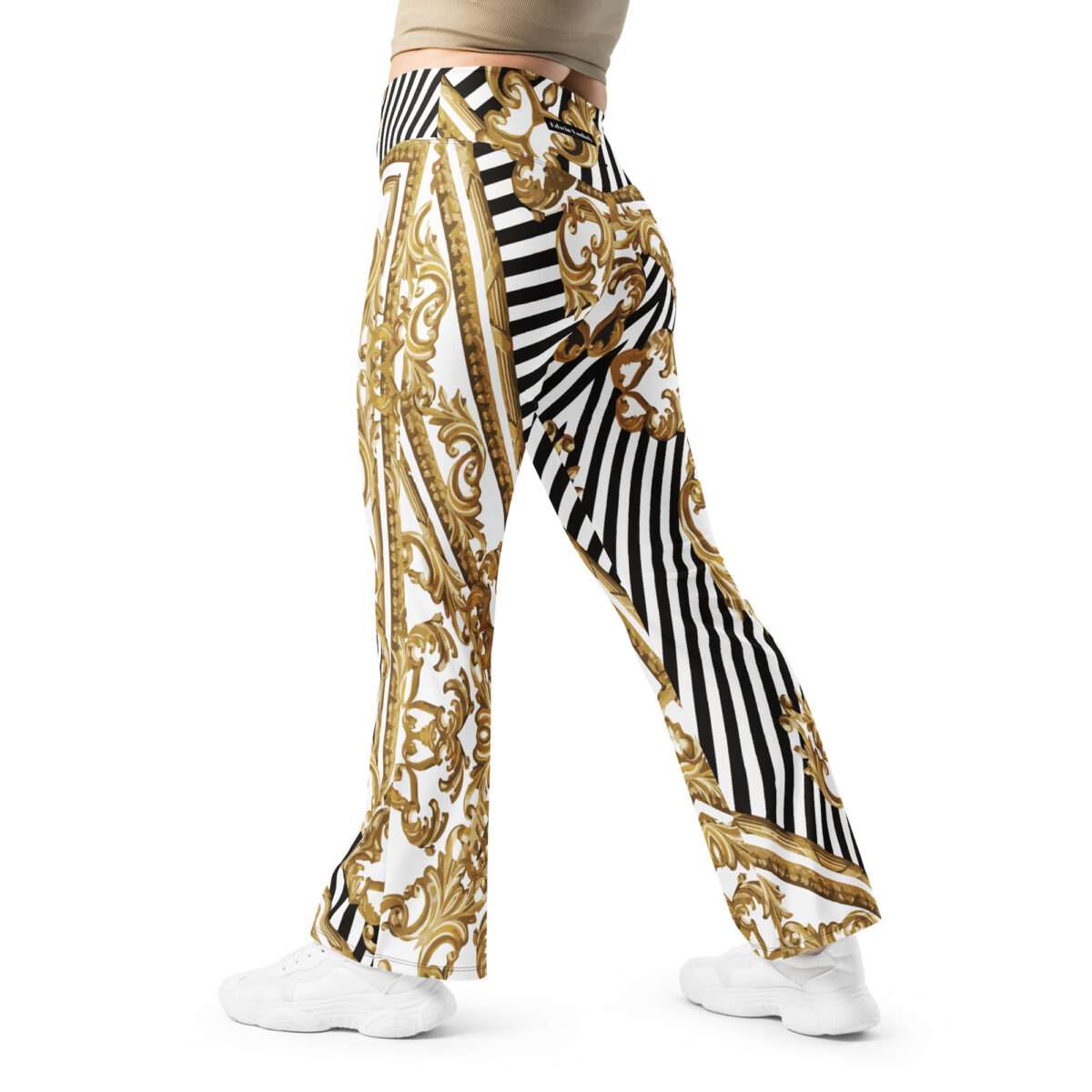 Flared Leggings White Striped Baroque Gold - Image 2