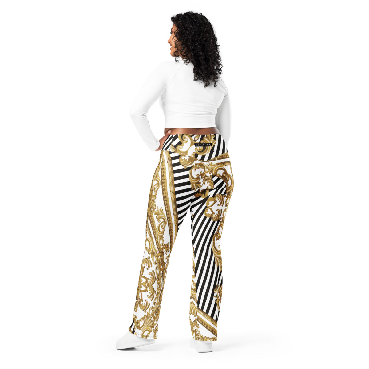 Flared Leggings White Striped Baroque Gold - Image 5