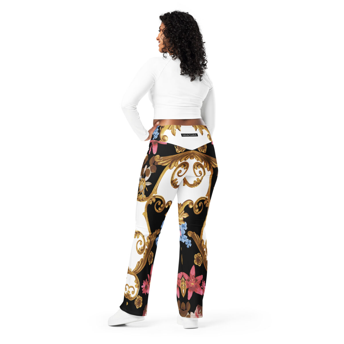 Flared Leggings For Women Black White - Image 5
