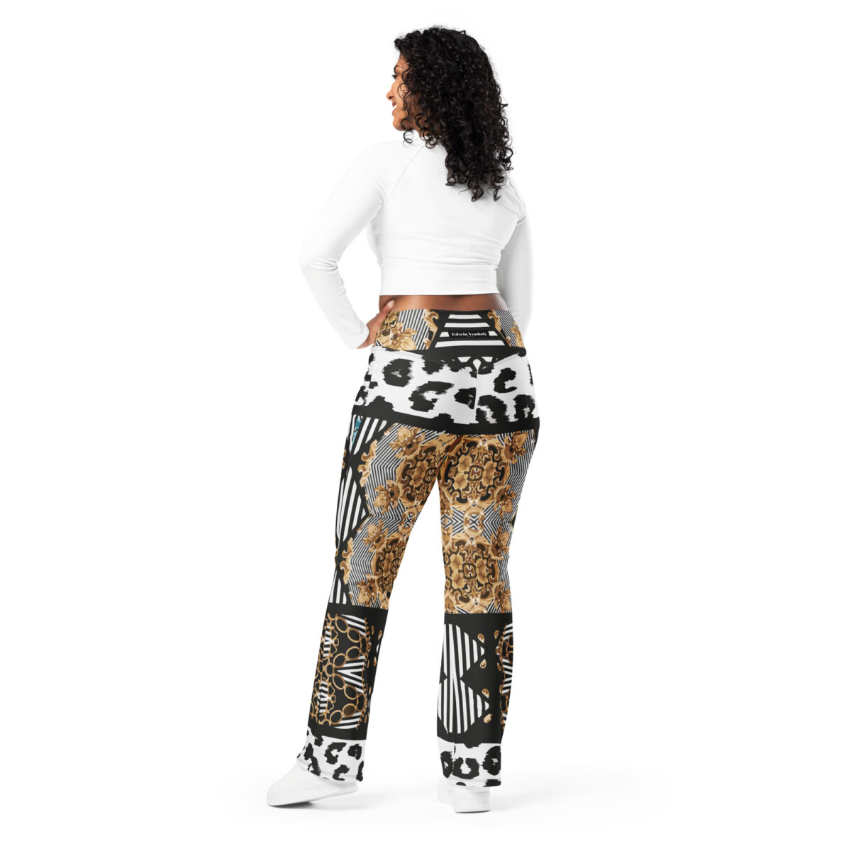 Flare Leggings Tribal Black White Gold - Image 5