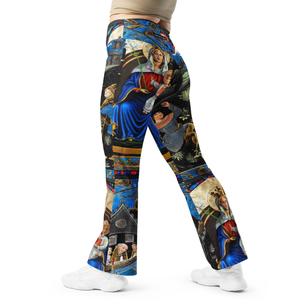High Waist Flare Leggings Printed Blue Black - Image 2