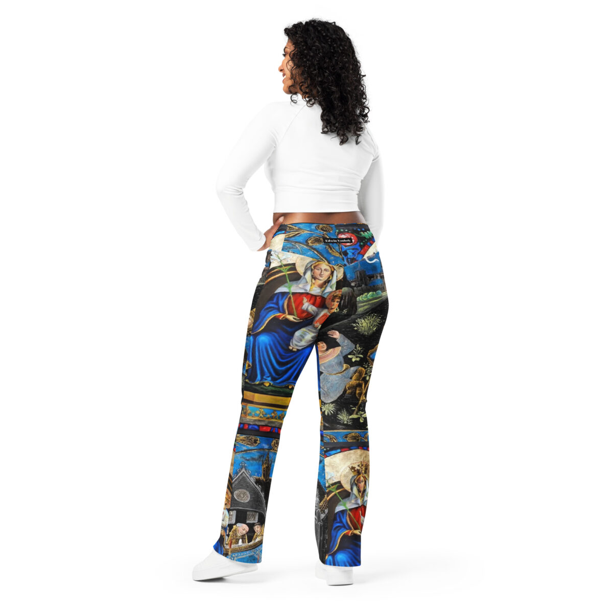 High Waist Flare Leggings Printed Blue Black - Image 5