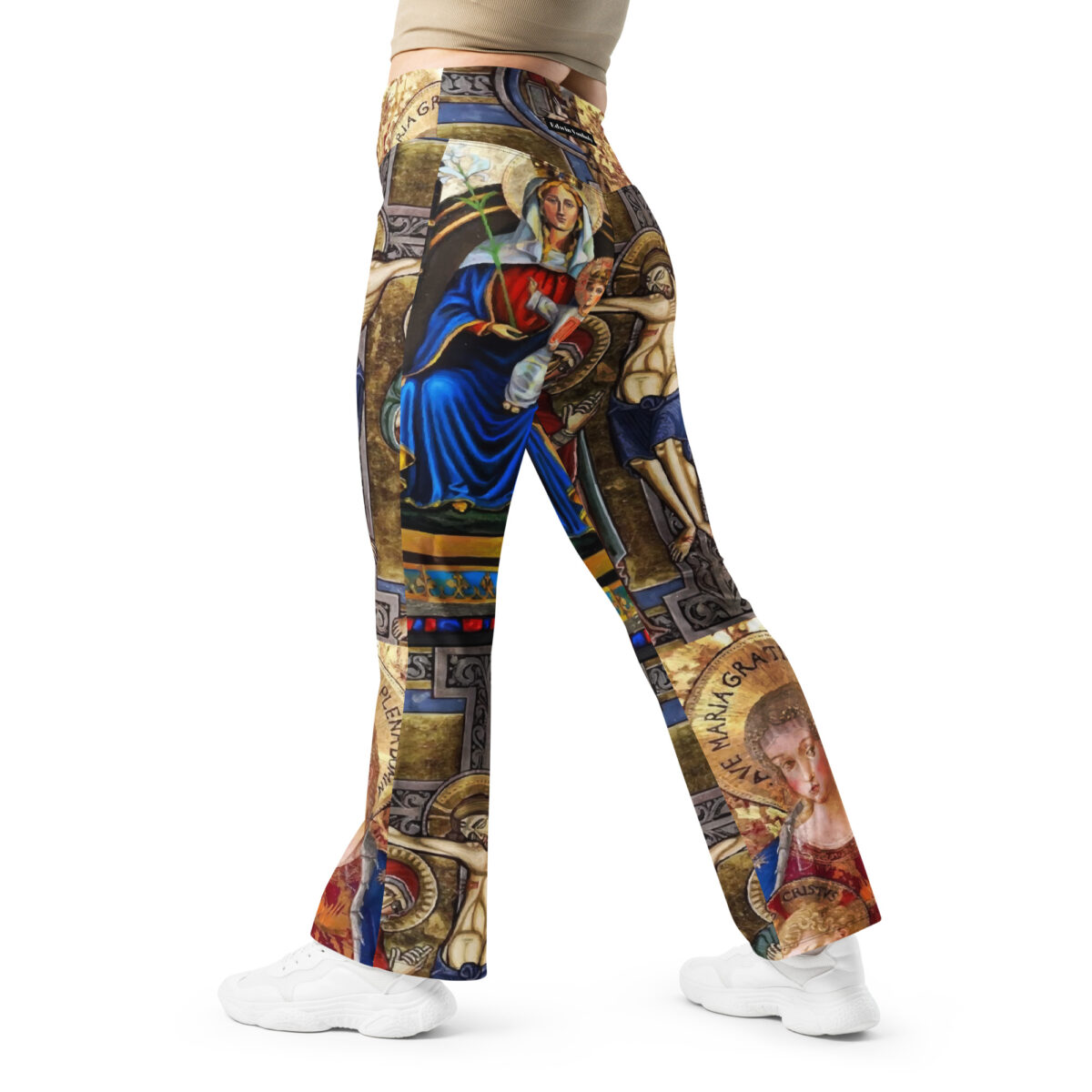 High Waist Flare Leggings Printed Grey Gold Blue - Image 2